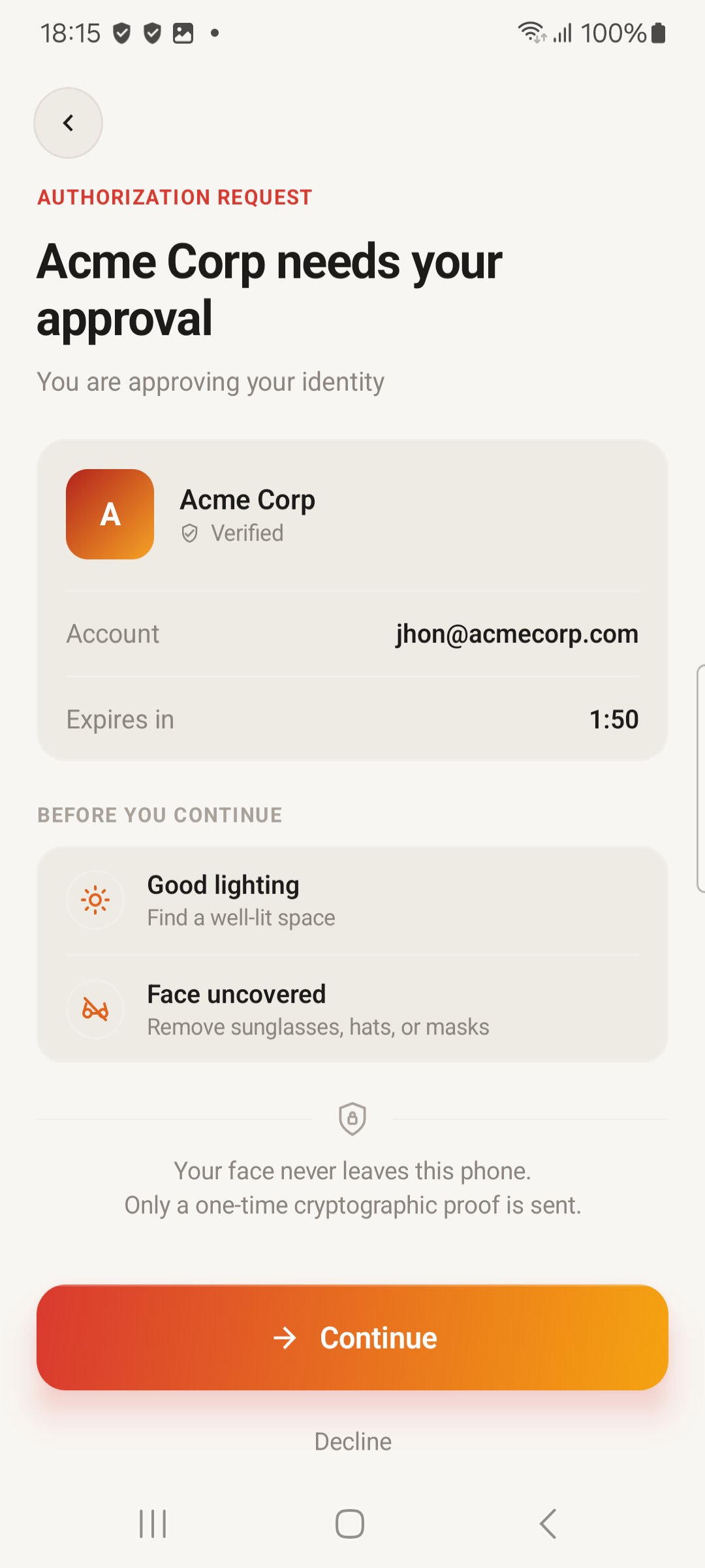 SenseCrypt sign-in on a phone